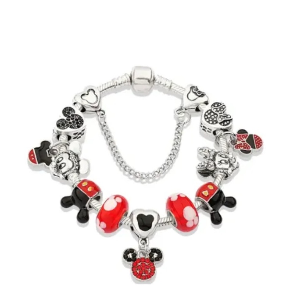 Disney Silver and Red Mickey Mouse Charm Bracelet